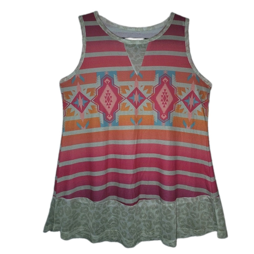 Crazy Train Western Tunic Tank Medium Top Southwest Vivid Aztec Print Stretch